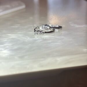10k White Gold and Diamond Huggie Earrings